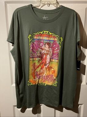 Janis Joplin torrid Olive Graphic Tee with Multicolor Vintage Poster Print